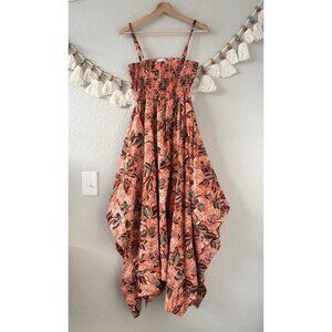 A.L.C. Adriana Handkerchief Hem Paisley Orange Open Back Smocked Midi Dress 6